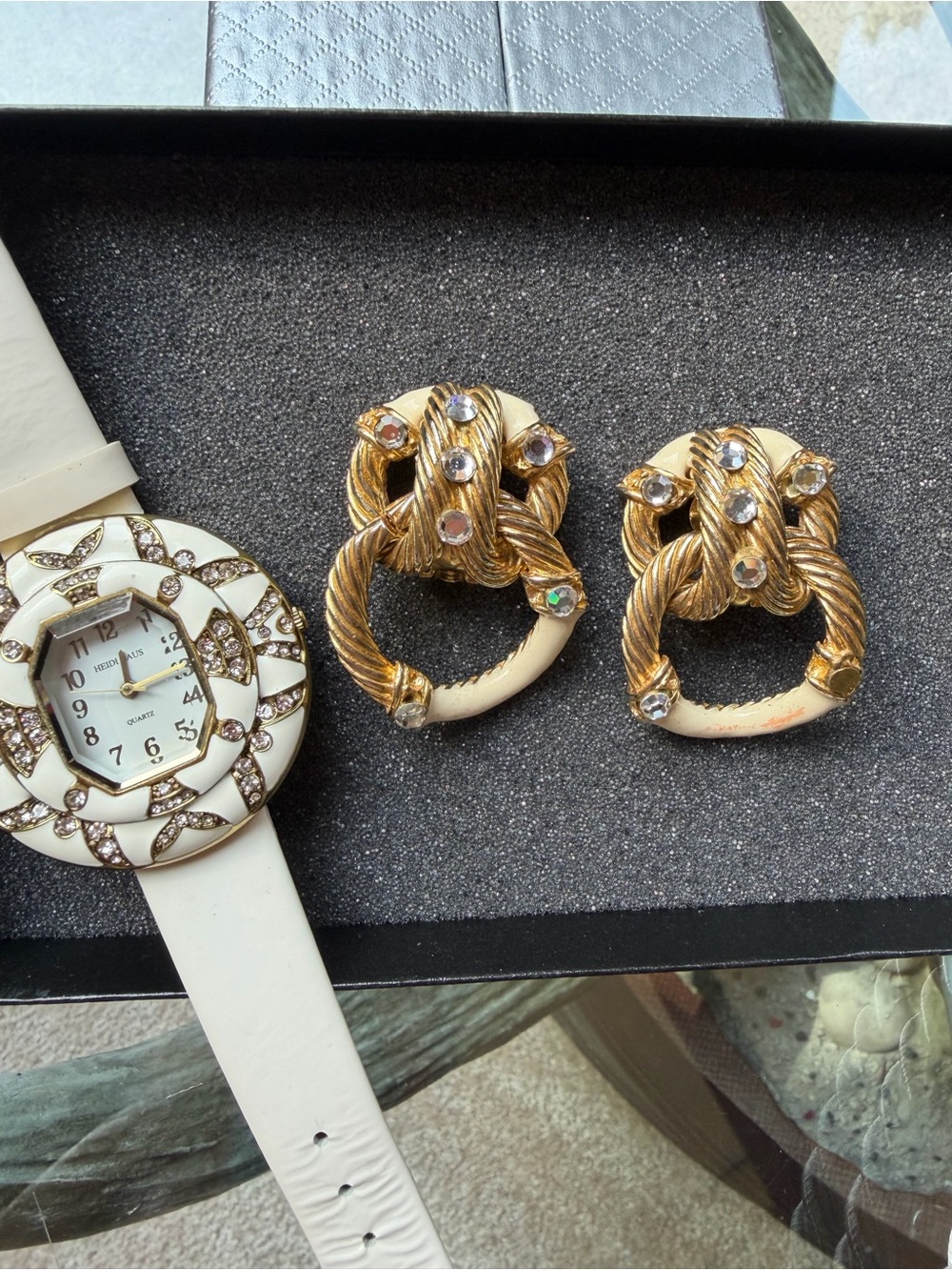 Heidi Daus RARE Newport Chic Grande White Enamel Necklace Earrings Watch Set Lot - Picture 3 of 10